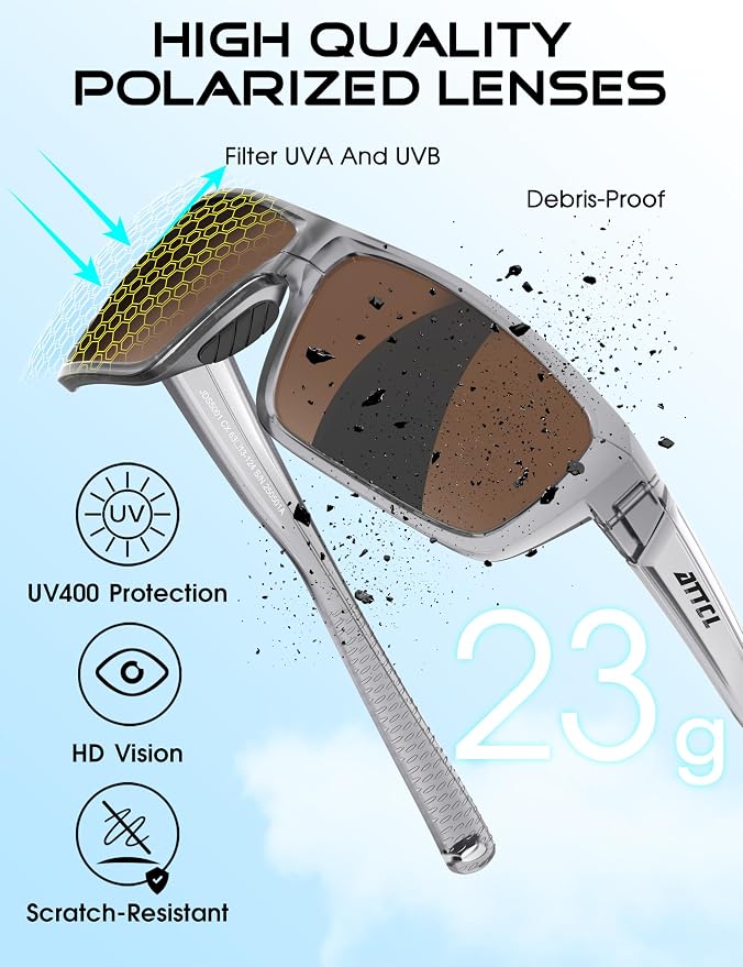 ATTCL Polarized Sunglasses Men for Fishing: UV Protection Lightweight TR90 Sports Wrap Sun Glasses Driving Golf Running
