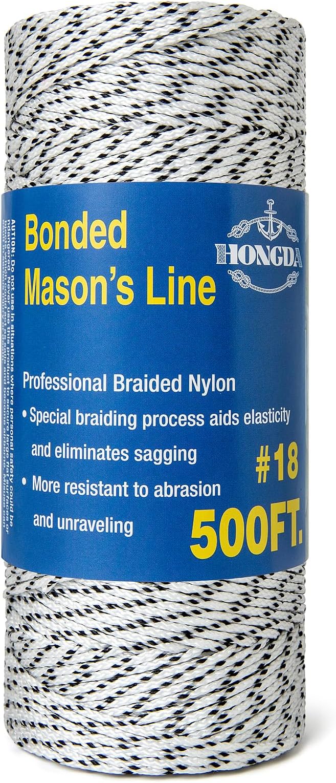 HONGDA Professional Masonry String Lines, 500 Feet #18 Bonded Braided Nylon Mason Line, Durable and Versatile String for Masonry, Construction, Gardening, and DIY Projects