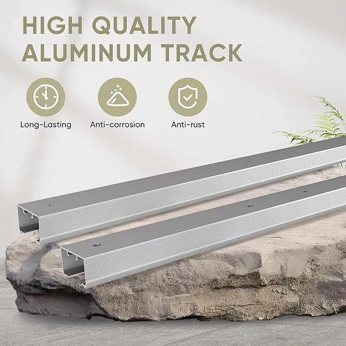 8FT Double Pocket Door Track Kit, 2 Sets of 44.69" Rail, Suitable for Double Door Width 48"(Single Panel 24"), Slide Quietly and Smoothly, Easy to Install