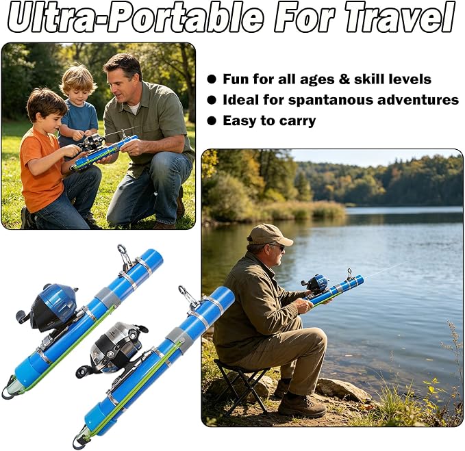 Upgraded Portable Fishing Catapult Rod with Reel, Durable & Lightweight Telescopic Lure & Bait Launcher for Saltwater & Freshwater,
