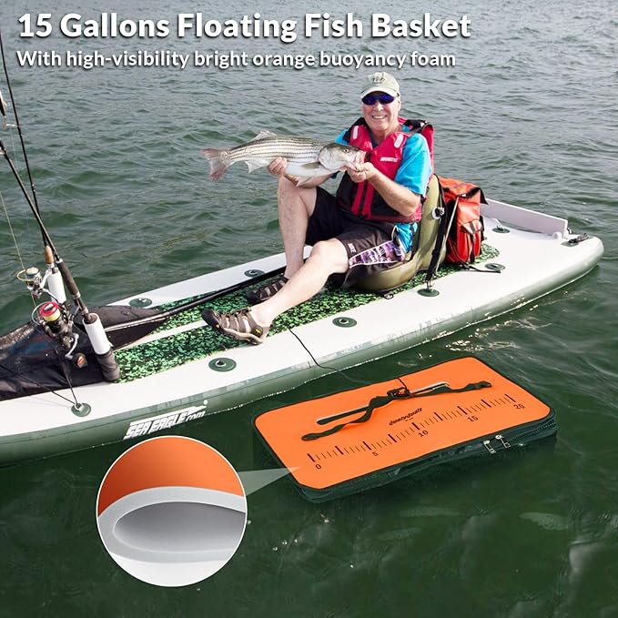 QualyQualy Floating Fish Basket for Live Caught, 10/15 Gallons Foldable Fishing Holder Minnow Bucket Portable Collapsible Fishing Net Storage Cage for Live Fish Bait Live Well