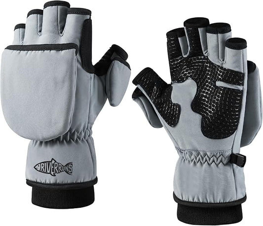 Riverruns Winter Fishing Gloves Convertible Mittens and Fingerless Gloves for Men Women, Ideal for Ice Fishing, Photography, Hunting, Outdoor Use