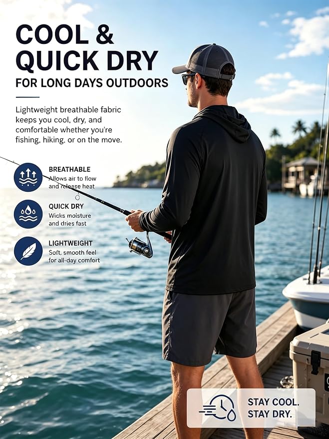 ZITY 3 Pack Men's Sun Protection Hoodie Shirt Fishing Shirts for Men UPF 50+ Long Sleeve Shirt Lightweight Rash Guard