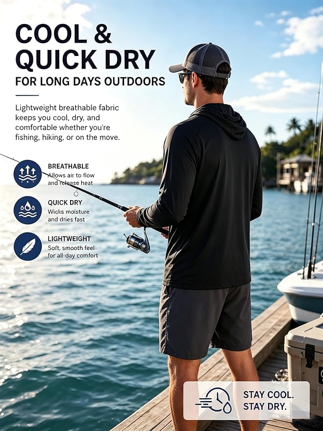 ZITY 3 Pack Men's Sun Protection Hoodie Shirt Fishing Shirts for Men UPF 50+ Long Sleeve Shirt Lightweight Rash Guard
