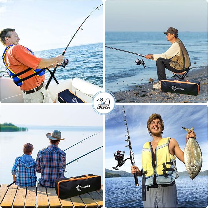 Fishing Pole Kit, Carbon Fiber Telescopic Fishing Rod and Reel Combo with Spinning Reel, Line, Bionic Bait, Hooks and Carrier Bag, Fishing Gear Set for Beginner Adults