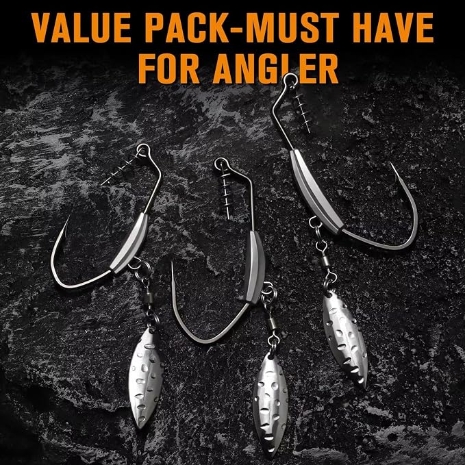 Dovesun 12PCS/44PCS Weighted Swimbait Hooks Weighted Fishing Hooks Saltwater Freshwater Worm Weedless Hooks for Bass Fishing 3/0 4/0 5/0