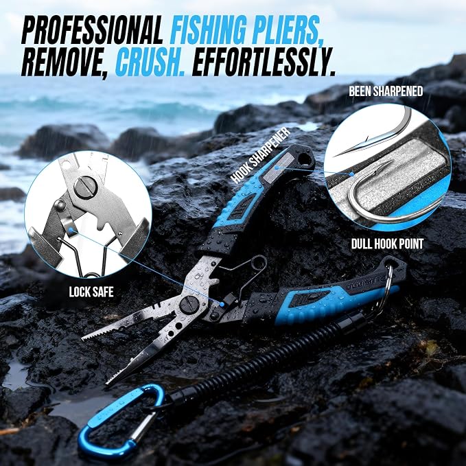PLUSINNO Fishing Gear,Full Fishing Pole kit Include Fishing Rod and Reel Combo, Tackle Box with Fishing Lures, Fishing Accessories, Fishing Pliers,Fishing Gifts for Men with Fishing Tool Kit
