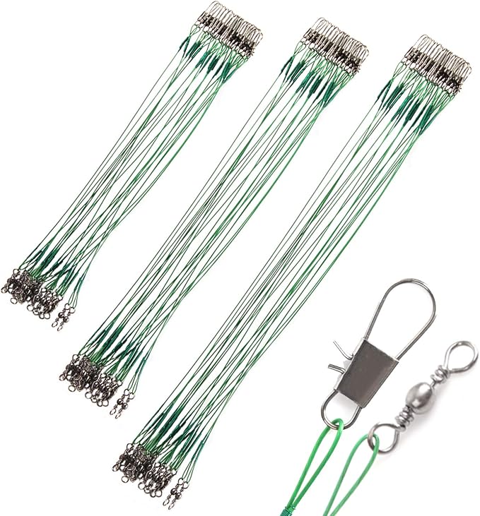 Fishing Leaders Stainless Steel Fishing Rigs Fishing Gear Tackle High-Strength Fishing Wire, with Swivel Snaps Beads for Lures Bait Hooks
