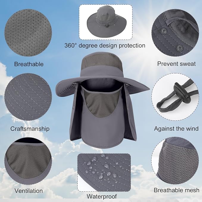 4 Pack Sun Hats for Men Women UPF 50+ Wide Brim Fishing Bucket Hat Summer Outdoor UV Protection Adjustable Neck Flap