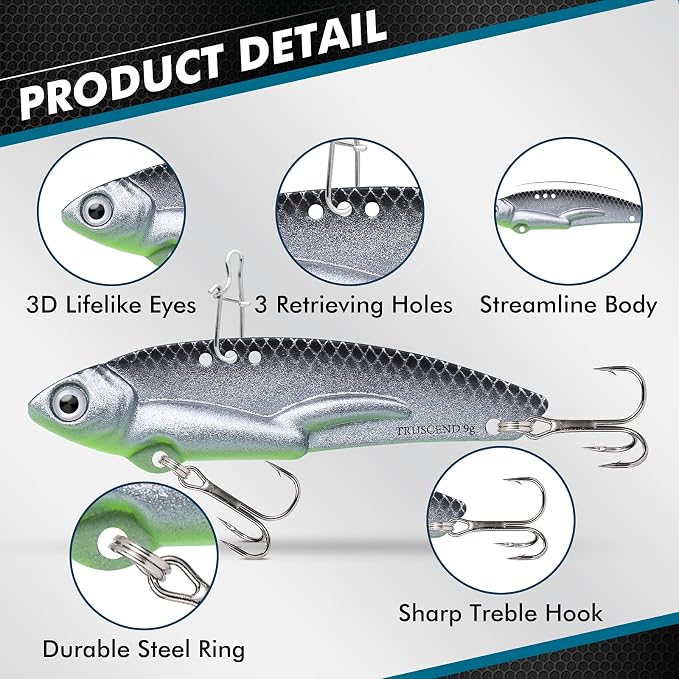 TRUSCEND Vibespinner Easy Catch Fishing Lures with BKK Hooks, Tail Spinner Baits with 4 Actions, Vibrating Swimming Flashing & Jigging for More Bites, Spoon Lures for Bass Trout Crappie Walleye Pike