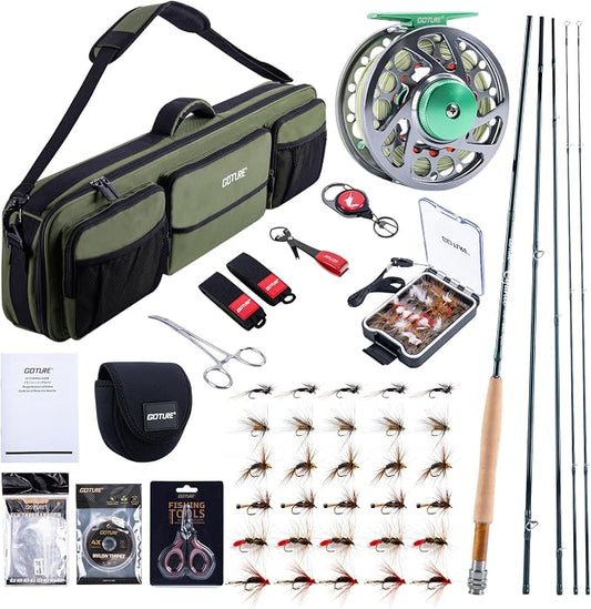 Goture Fly Fishing Rod and Reel Combo with Fly Rod & Gear Case, 9FT 4-Piece Fly Rod, Pre-Spooled Reel, Fly Line, Flies, Leader, Tippet, Forceps, Nipper and Complete Starter Kit
