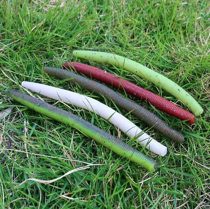 Wacky-Worms-Bass-Fishing-Lure-Kit-Wacky-Rig-Worms-Soft-Plastic-Stick-Baits3 4" 5" 6 inch