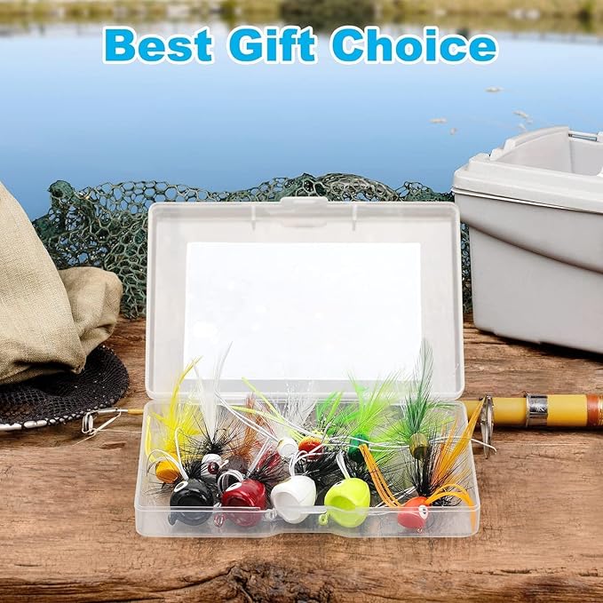 Fly Fishing Poppers Flies, Fly Popper Lures Bass Bluegill Crappie Trout Salmon Panfish Perch Popper Flies Kit for Fly Fishing