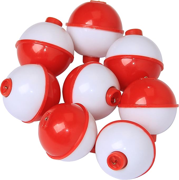AGOOL Fishing Bobbers Set Snap Hard ABS on Red/White Fishing Floats Bobbers Push Button Round Buoy Floats Tackle Accessories Size: 0.5/0.75/1/1.25/1.5/2/2.5 Inch
