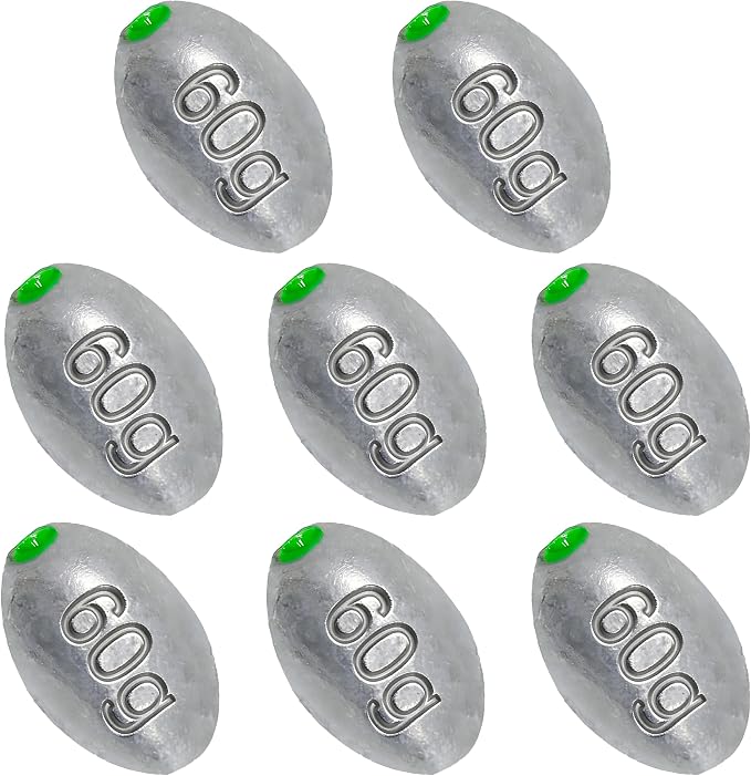 Egg Sinkers Bullet Fishing Weights Oval Shaped with Plastic Core Slip Sinkers for Catfish Fishing Casting Saltwater and Freshwater 1/5oz to 2oz