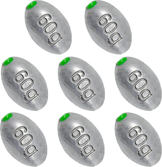 Egg Sinkers Bullet Fishing Weights Oval Shaped with Plastic Core Slip Sinkers for Catfish Fishing Casting Saltwater and Freshwater 1/5oz to 2oz
