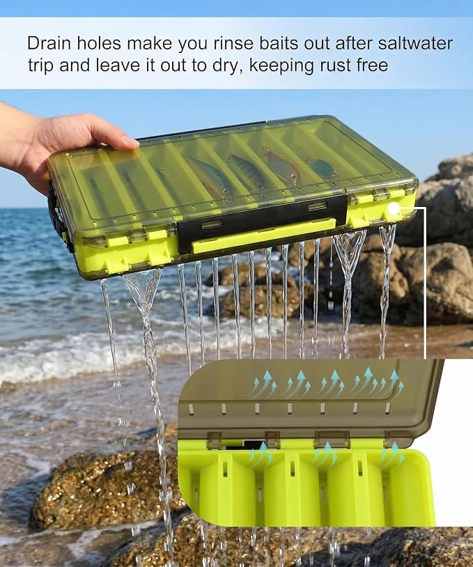 Fishing Tackle Boxes Lure Organizer: 2 Packs Hard Bait Storage Box - Double Sided Fishing Lure Case with 14 Compartments Container (White, L)