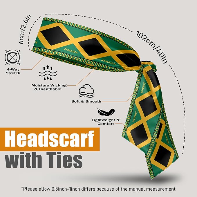 Flag Tie Headbands for Men Women, Moisture Wicking Sweatband Breathable Sports Headwrap, Non-Slip Stretchy Adjustable Fitness Hair Band