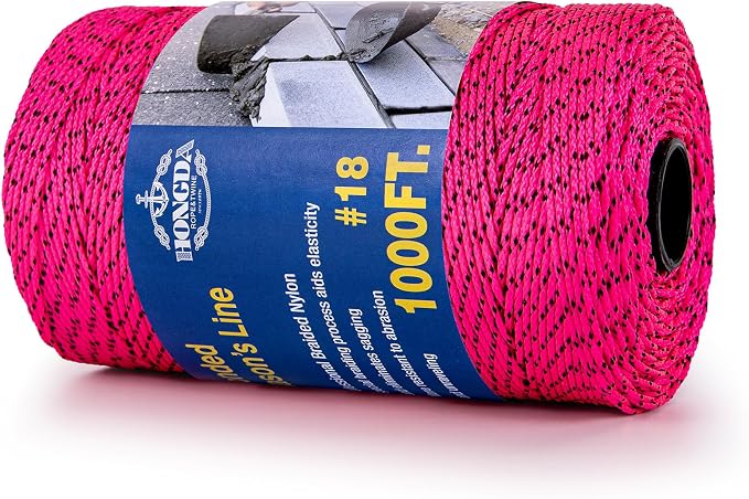 HONGDA Professional Masonry String Lines, 1000 Feet #18 Bonded Braided Nylon Mason Line, Durable and Versatile String for Masonry, Construction, Gardening, and DIY Projects, Pink with Black Spots