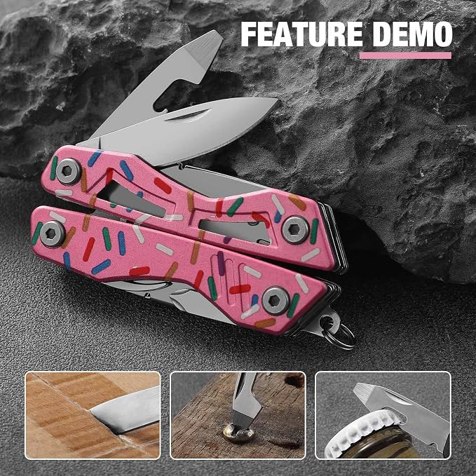 VIRENKNIFE 13-in-1Multi Tool Pliers, Stainless Steel Mini EDC Multitool with Pocket Knife,Screwdriver，Bottle Opener，Fishing Hook Sharpener，Perfect for Camping, Hiking, Fishing（Donut）