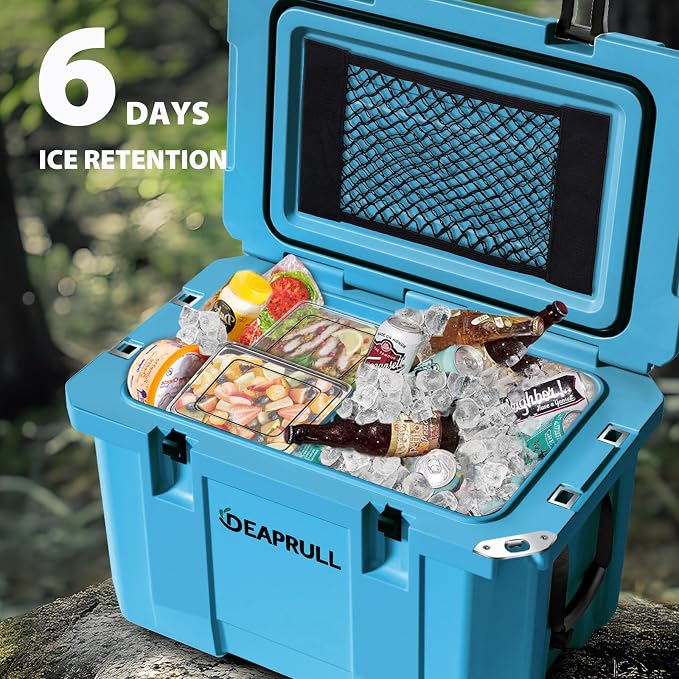 Hard Cooler, Insulated Ice Chest Box Holds Ice for More Days, Portable Cooler with Handle, Cup Holders, Double Latches for Camping Drink, Beach, Picnic, Fishing, Boat, Barbecue