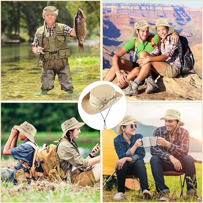 Xtinmee 10 Pcs Bucket Hat Bulk Safari Hat Wide Brim Boonie Hiking Fishing with Chin Strap for Women Men Adult Summer