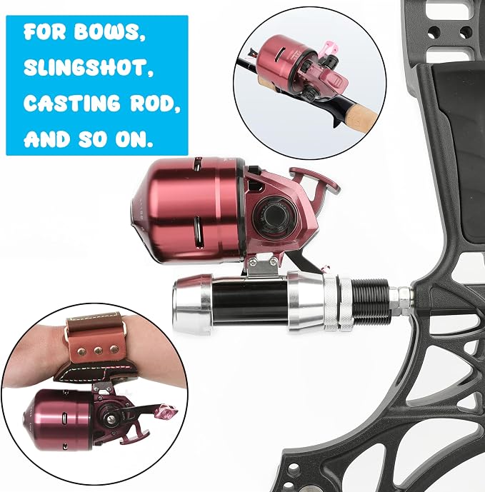AMEYXGS MPX39 Bowfishing Reel for Archery Hungting Bow Fishing, Stainless Steel and Aluminium, Left/Right Reversible Handle, 3.875:1 Gear Ratio, Strong Line 4# 85 Yards 0.32mm/50lb