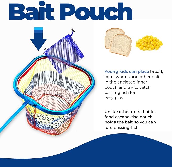 DaddyGoFish Kids Fishing Net - Extendable Telescopic Landing Net for Boy Girl Children Catching Small Fish Crab Shrimp Minnow Dragonfly Beach Pier Lake River Ocean