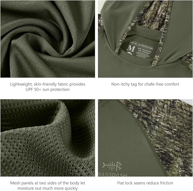 BASSDASH Men’s UPF 50 Performance Fishing Shirt Cooling Hoodie Camo Long Sleeve FS17M