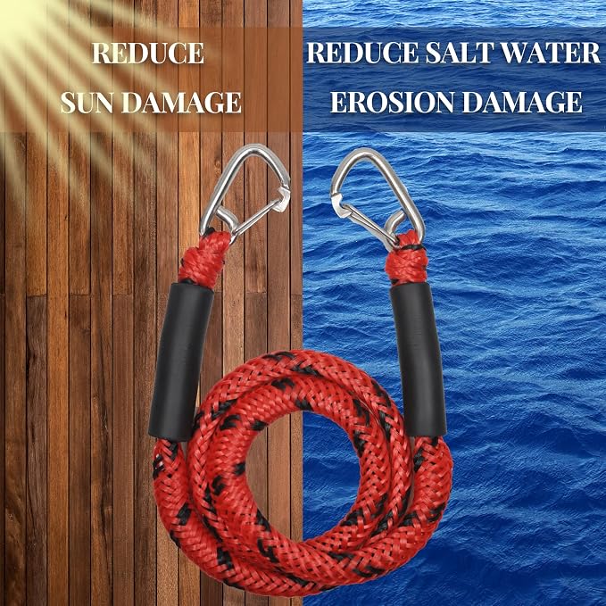 Bungee Dock Line Double Clips Heavy Duty 316 Stainless Steel Clips Boat Ropes Mooring Ropefor for Boats PWC, Built in Snubber, Kayak,Watercraft,SeaDoo,Jet Ski, Pontoon, Canoe, Power Boat 2-Pack…
