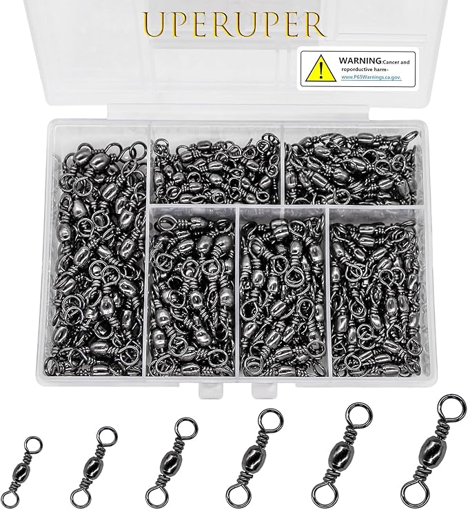 Fishing Barrel Swivels Kit, 300pcs Stainless Steel Rolling Bearing Snap Connector for Saltwater Freshwater Fishing#2#3#4#5#6#7