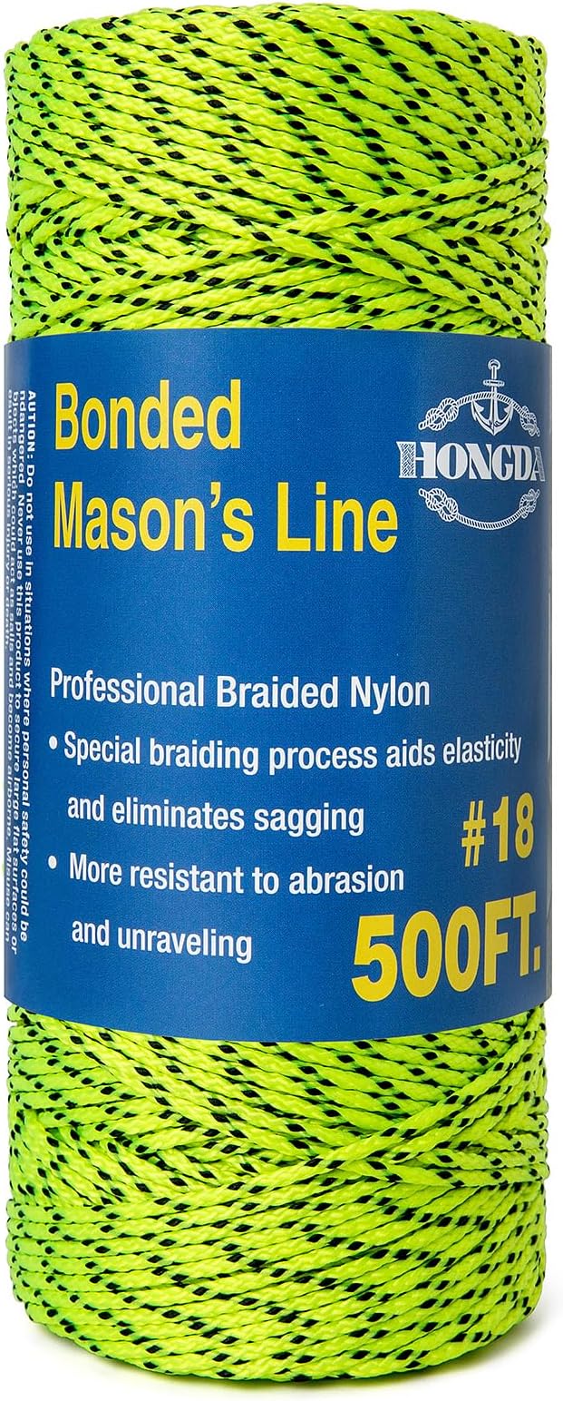 HONGDA Professional Masonry String Lines, 500 Feet #18 Bonded Braided Nylon Mason Line, Durable and Versatile String for Masonry, Construction, Gardening, and DIY Projects
