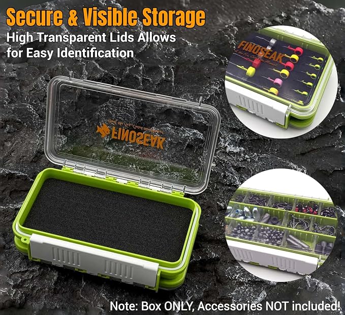 Sturdy Dual Sided Small Tackle Box Organizer, Waterproof Sealed Clear Fishing Tackle Box Tray Storage Case with Slit Foam for Jig Heads-Flies-Spoons-Rigs and Lures (FN0801)