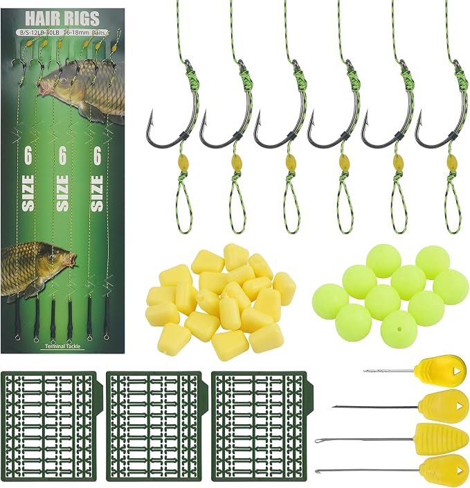 43pcs/152pcs Carp Fishing Hair Rigs Baits Carp Rigs Kit Corn Fishing Beads Boilie Bait Stops Dumbell Stoppers and Stringer Needle Fishing Equipment