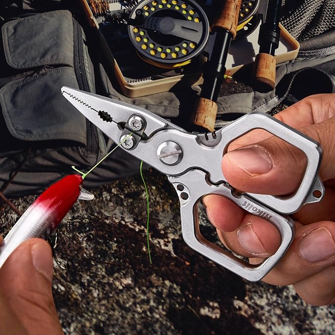 4 inch Fishing Pliers Saltwater, Stainless Steel Fishing Pliers with Split Ring, Fish Hook Remover, Tungsten Carbide Cutters, Fishing Gift for Men