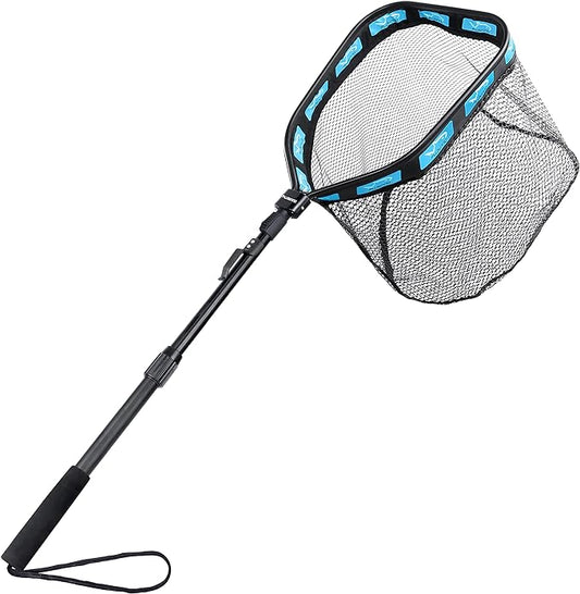 PLUSINNO Floating Fishing Net for Steelhead, Salmon, Fly, Kayak, Catfish, Bass, Trout Fishing, Rubber Coated Foldable Landing Net with Fixed or Telescoping Pole Handle, Fishing Gear and Gifts for Men