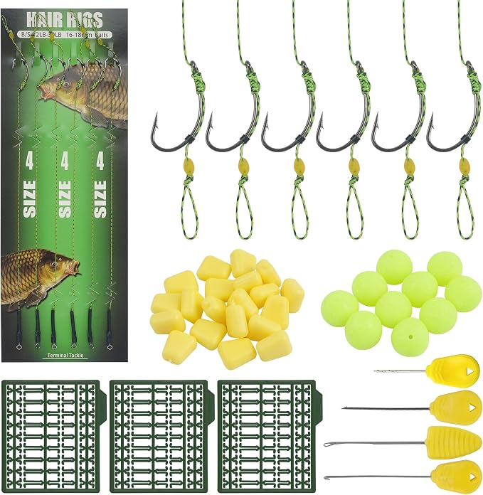 43pcs/152pcs Carp Fishing Hair Rigs Baits Carp Rigs Kit Corn Fishing Beads Boilie Bait Stops Dumbell Stoppers and Stringer Needle Fishing Equipment