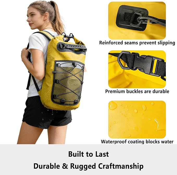 SHENDU 20L Waterproof Dry Bag - Roll-Top Backpack w/Waterproof Phone Case for Kayaking, Hiking, Camping, Boating, Beach Unisex (Yellow)