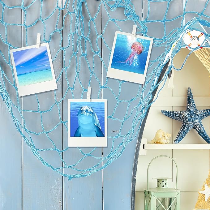 6 Pack Natural Fish Net Decorative Cotton Fishnet for Pirate, Mermaid, Nautical, Hawaii Luau, Ocean Themed Wall Hanging Beach Bash Decoration Supplies (Turquoise)