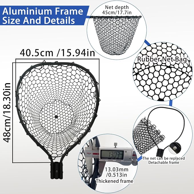 Telescoping Rubber Fishing Net with Handle 64"/46“ Long Silicone Large Fish Landing Net Kayak/Fishpond/Saltwater Extendable Fishing Gear Accessories