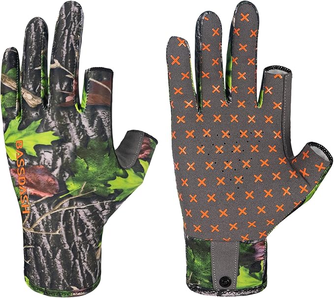 BASSDASH Unisex Fingerless Camo Hunting Gloves for Men's Women's Early Season Warm Weather UPF 50+ Lightweight Fishing Photography HG03