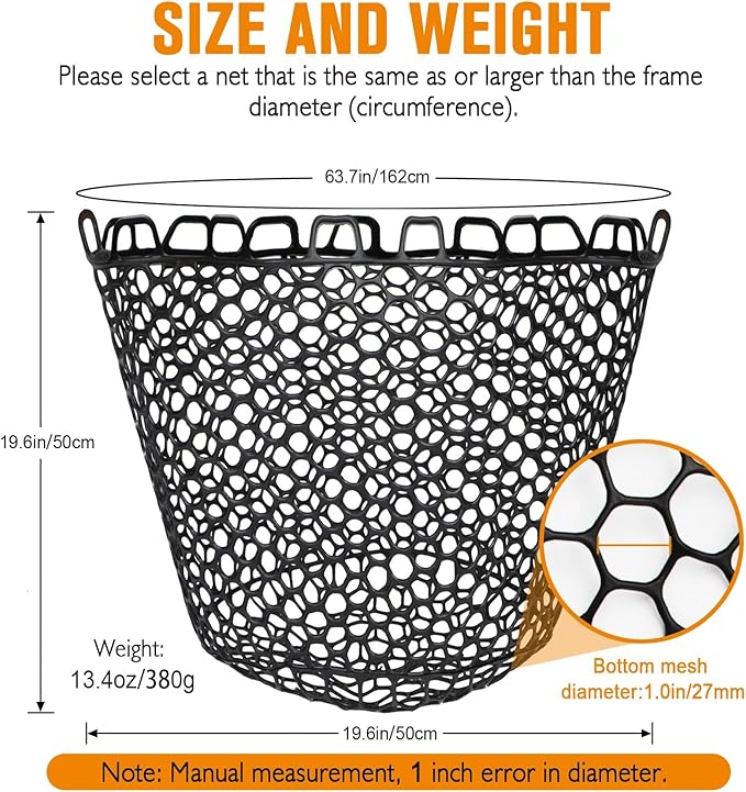 Dovesun Rubber Fishing Net Replacement Netting Without Handle Clear Black Fishing Nets for Fish Fly Fish Landing Net Bag for Freshwater Saltwater Foldable Trout Net Rubber Mesh 5 Sizes White Black Red