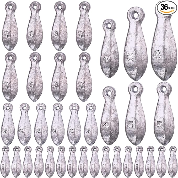 36 Pcs Bank Sinkers Fishing Weights Sinkers Weights for Surf Ocean Saltwater Freshwater Surf Bass Catfishing Fishing Casting Gear Tackle