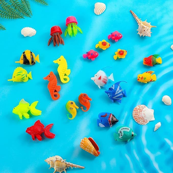 Weewooday 20 Pcs Artificial Moving Fishes Plastic Floating Lifelike Fish Tank Ornament Aquarium Decorations (Jellyfish and Seahorses)