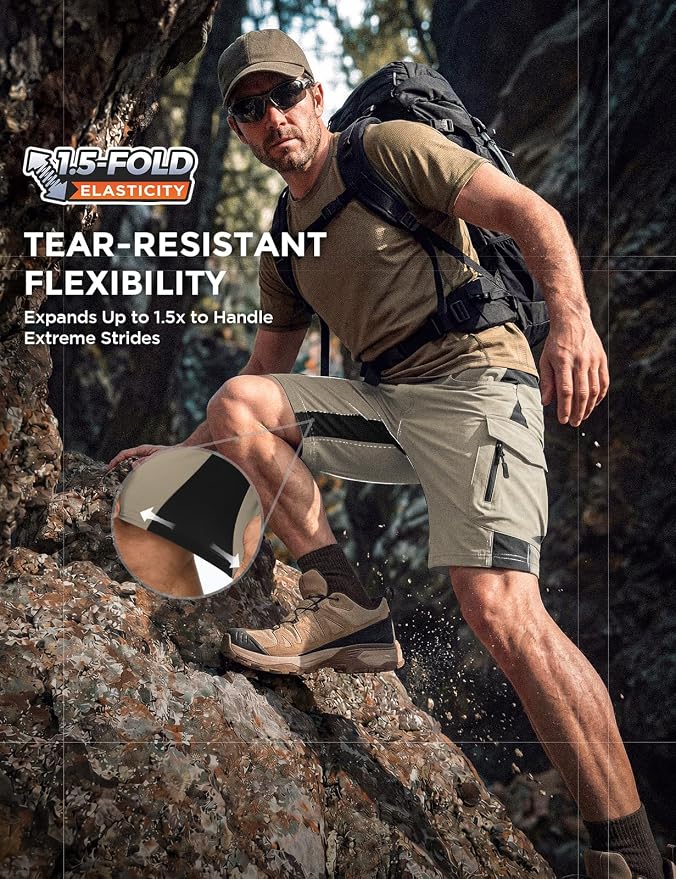 XKTTAC Men's Outdoor Quick Dry Lightweight Stretchy Shorts for Hiking, Tactical, Camping, Travel with 6 Pockets