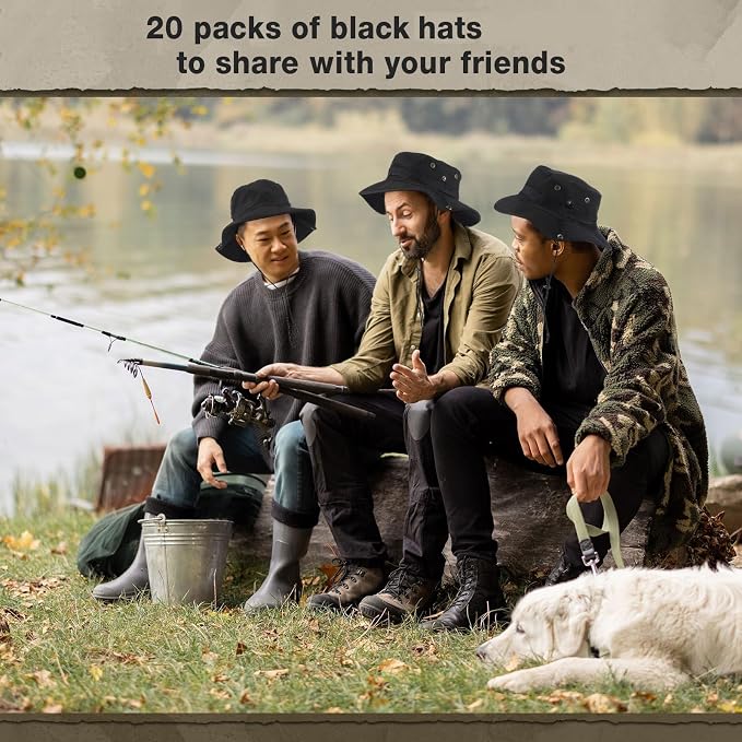 Xtinmee 20 Pcs Boonie Hat Bulk Wide Brim Bucket Hat Safari Hats Outdoor Sun Hats for Hiking Camping with Adjustable Strap