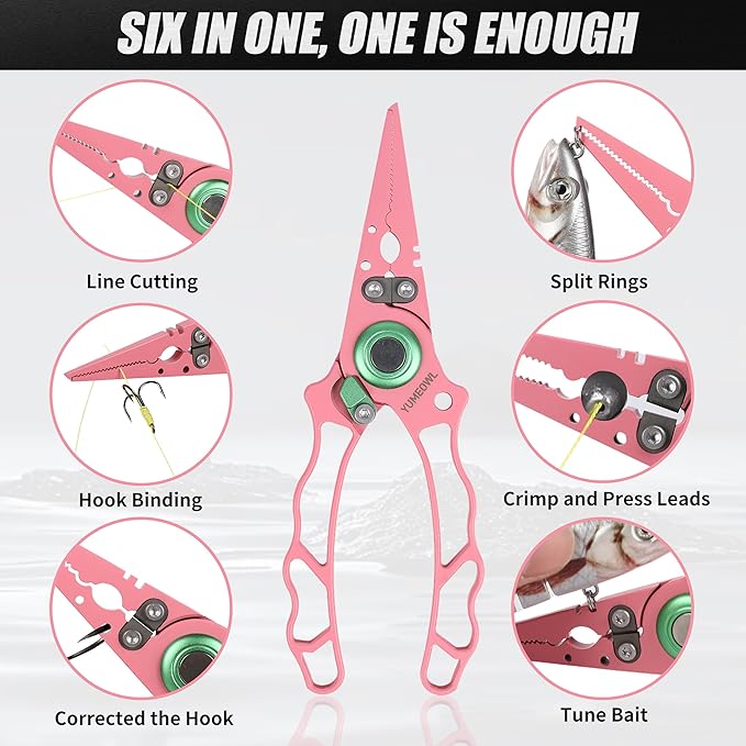 Fishing Pliers with Innovative Ergonomical Handle, Corrosion Saltwater Resistant,Fishing Multitool Hook Remover Braided Fishing Line Cutting, Split Ring with Coiled Lanyard and Sheath