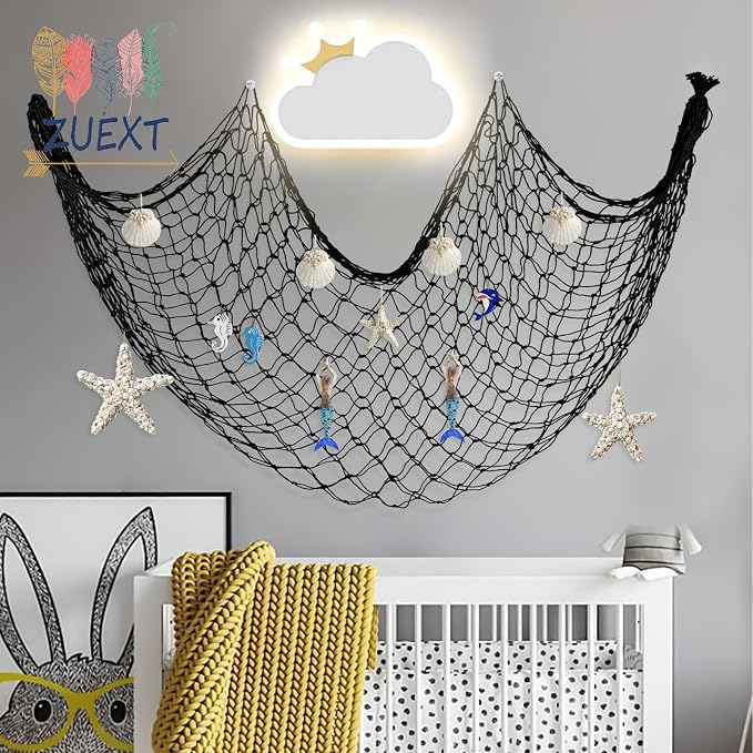 Decorative Fishing Net 5x10 ft, 3 Pack Large Black Picture Netting, Wall Photo Display Fishnet for Nautical Gothic Pirate Beach Under The Sea Theme Party Decorations,3mm Cotton Table Runner Wall Decor