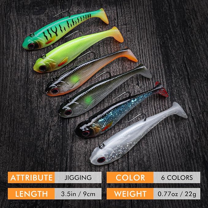 TRUSCEND Duramax Pre-Rigged Fishing Lures with BKK Jig Hooks, 10X Tear-Resistant TPE Soft Swimbaits for Bass Striper Trout Crappie Walleye Grouper, Lifelike Fishing Baits for Saltwater and Freshwater