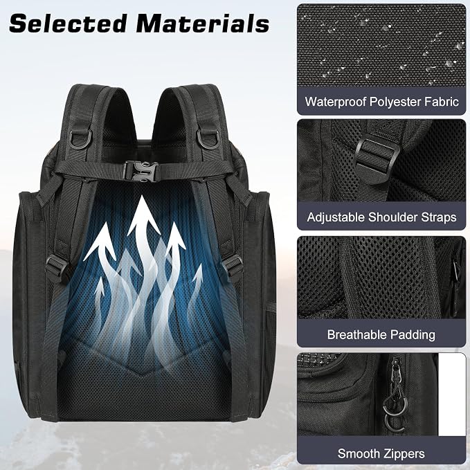 MoKo Fishing Backpack Bag, Large 40L Tackle Backpack with Rod Holders & Bait Binder Storage Fishing Gear and Equipment for Hiking Camping, Gifts for Men Father, Black